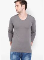 Highlander Grey Solid V Neck TShirts