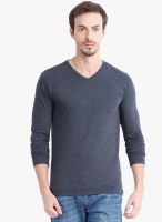 Highlander Navy Blue Solid V Neck TShirts