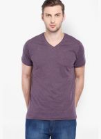 Highlander Purple Solid V Neck T-Shirts