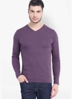 Highlander Purple Solid V Neck TShirt