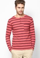 Incult Maroon Striped Henley T-Shirts