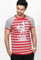 Incult Red Striped Round Neck T-Shirts