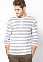 Incult White Striped Henley T-Shirts