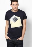 Jack & Jones Blue Printed Round Neck T-Shirts