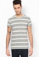 Jack & Jones Cream Printed Round Neck T-Shirts