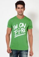 Jack & Jones Green Printed Round Neck T-Shirts