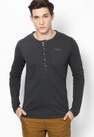 Jack & Jones Grey Melange Printed Round Neck T-Shirts