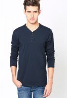 Jack & Jones Navy Blue Henley T Shirt