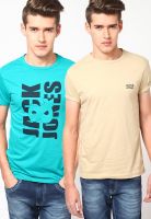 Jack & Jones Off White Graphic Round Neck T-Shirts