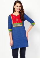 Jugnu Blue Embroidered Kurtis