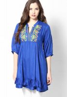 Jugnu Blue Embroidered Kurtis