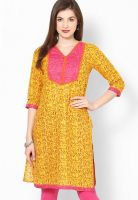 Karigari Yellow Printed Kurtis