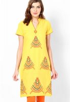 Karigari Yellow Printed Kurtis