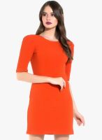 Kazo Orange Colored Solid Shift Dress