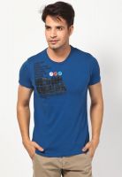 Lee Blue Printed Round Neck T-Shirts