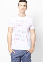 Lee White Printed Round Neck T-Shirts