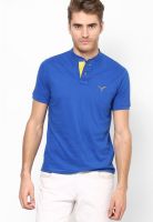 Monteil & Munero Blue Solid Henley T-Shirts