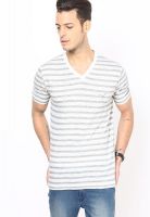 Monteil & Munero Grey Striped V Neck T-Shirts