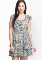 Oxolloxo Grey Colored Printed Skater Dress