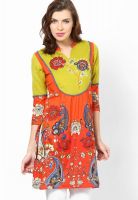 Rain & Rainbow Orange Printed Kurta