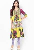 Rain & Rainbow Yellow Printed Kurta