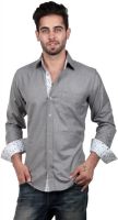 S9 Men's Solid, Woven, Printed Casual Grey, White, Black Shirt