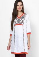 Sangria White Embroidered Kurtis