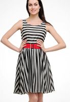 Shakumbhari Sleeve Less Stripe Black Dress