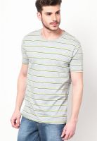 VOI Grey Melange Striped Round Neck T-Shirts