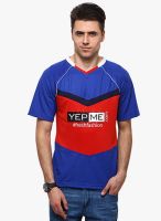 Yepme Blue Printed V Neck T-Shirt