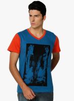 Yepme Blue Printed V Neck T-Shirt