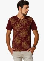 Yepme Brown Printed V Neck T-Shirt