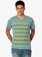 Yepme Green Printed V Neck T-Shirt