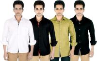 Yuva Men's Solid Casual White, Black, Beige, Black Shirt(Pack of 4)