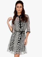 109F Grey Printed Shift Dress With Belt