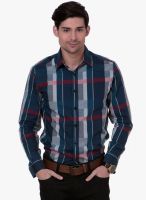 Alley Men Blue Checked Slim Fit Casual Shirt