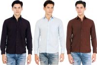 Atmosphere Men's Solid Formal Black, Light Blue, Brown Shirt(Pack of 3)