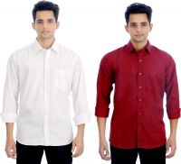 Atmosphere Men's Solid Formal White, Maroon Shirt(Pack of 2) Atmosphere Men's Solid Formal White, Maroon Shirt(Pack of 2)