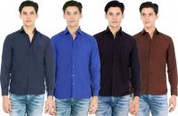 Atmosphere Men's Solid Formal Blue, Dark Blue, Black, Brown Shirt(Pack of 4)