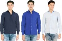 Atmosphere Men's Solid Formal Blue, Dark Blue, Light Blue Shirt(Pack of 3)