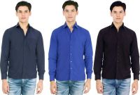 Atmosphere Men's Solid Formal Blue, Dark Blue, Black Shirt(Pack of 3)