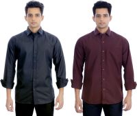 Atmosphere Men's Solid Formal Black, Brown Shirt(Pack of 2)