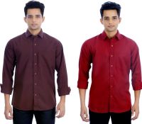 Atmosphere Men's Solid Formal Brown, Maroon Shirt(Pack of 2)