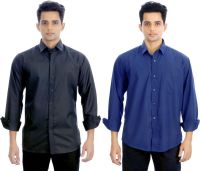 Atmosphere Men's Solid Formal Black, Blue Shirt(Pack of 2)