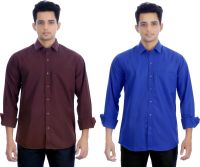 Atmosphere Men's Solid Formal Brown, Dark Blue Shirt(Pack of 2)