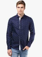 Atorse Navy Blue Printed Slim Fit Casual Shirt