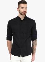 Atorse Solid Black Casual Shirt
