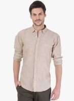 Basics Beige Solid Slim Fit Casual Shirt