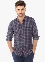 Basics Blue Checked Slim Fit Casual Shirt