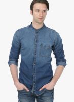 Basics Blue Slim Fit Casual Shirt